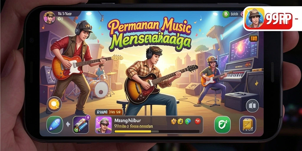 Screenshot gameplay 99RP menampilkan aksi bermain musik yang seru dan menyenangkan.