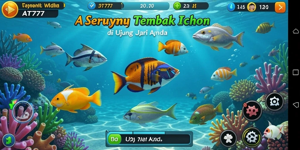 Tampilan gameplay seru dengan aksi menembak ikan.