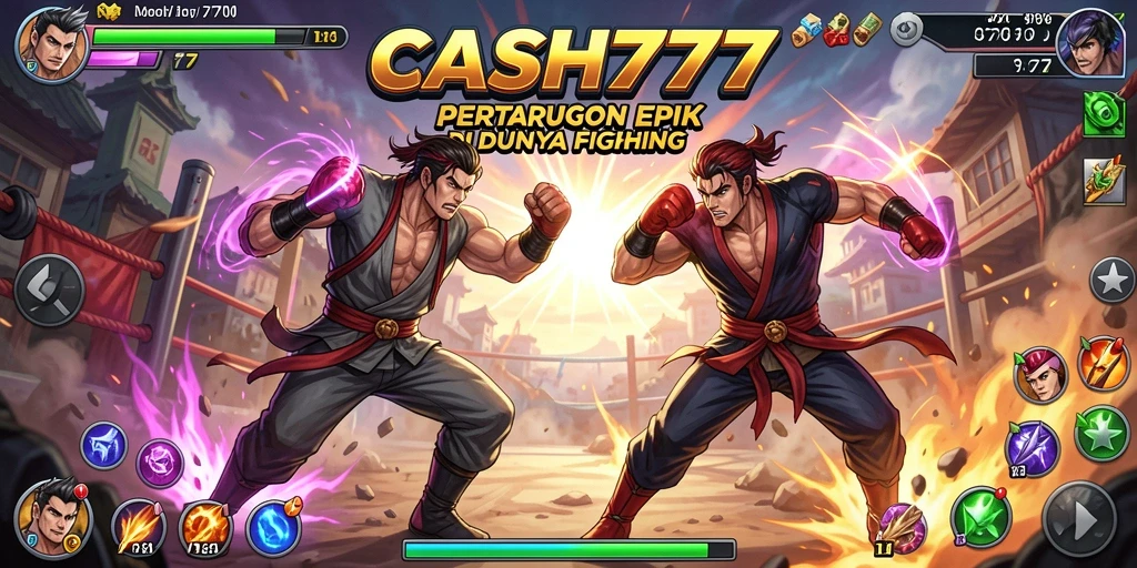 Screenshot gameplay CASH777 dengan pertarungan seru dan karakter unik.