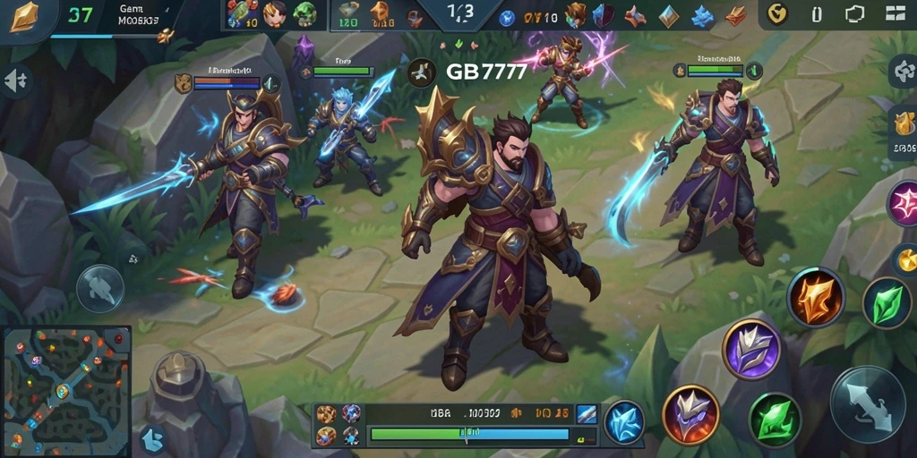 Screenshot gameplay GB777 menampilkan pertarungan seru dalam arena MOBA.