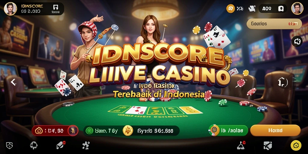 Tampilan utama gameplay IDNSCORE dengan dealer langsung yang interaktif.