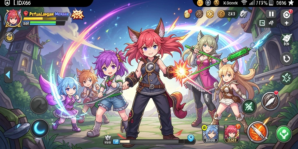 Tampilan gameplay IDX66 yang menampilkan pertarungan karakter Anime.
