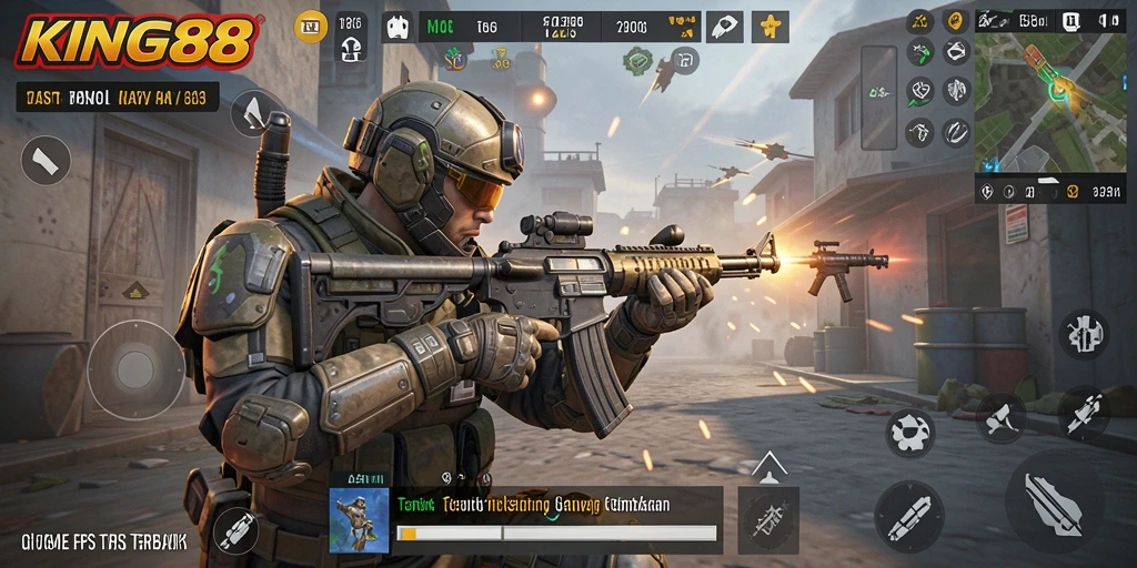 Screenshot gameplay KING88 yang menampilkan aksi tembak-menembak yang mendebarkan.