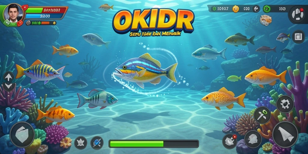 Tangkapan layar menunjukkan aksi seru menembak ikan di dalam game OKIDR.