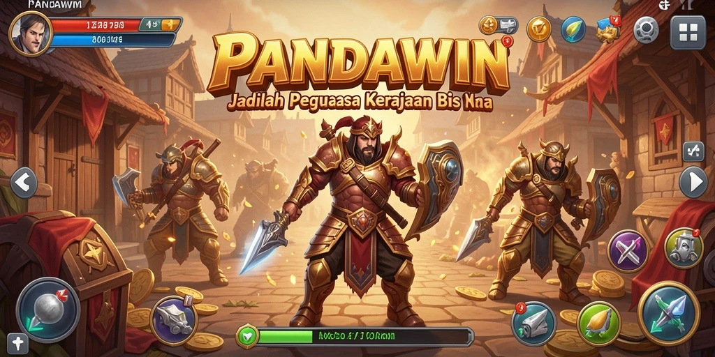 Tampilan gameplay menarik dari PANDAWIN yang menunjukkan manajemen bisnis.